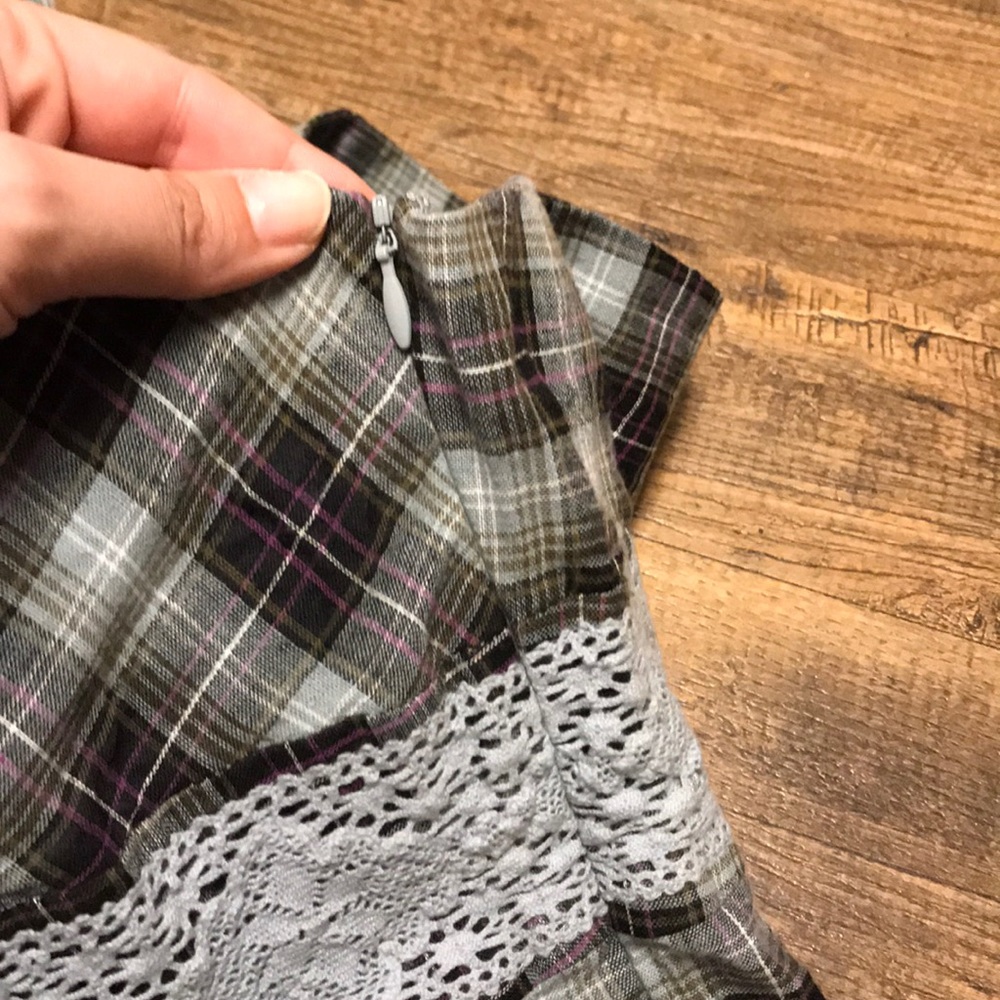 Sundance Blue & Purple Plaid Crochet Trim Dress 16 - Picture 4 of 5